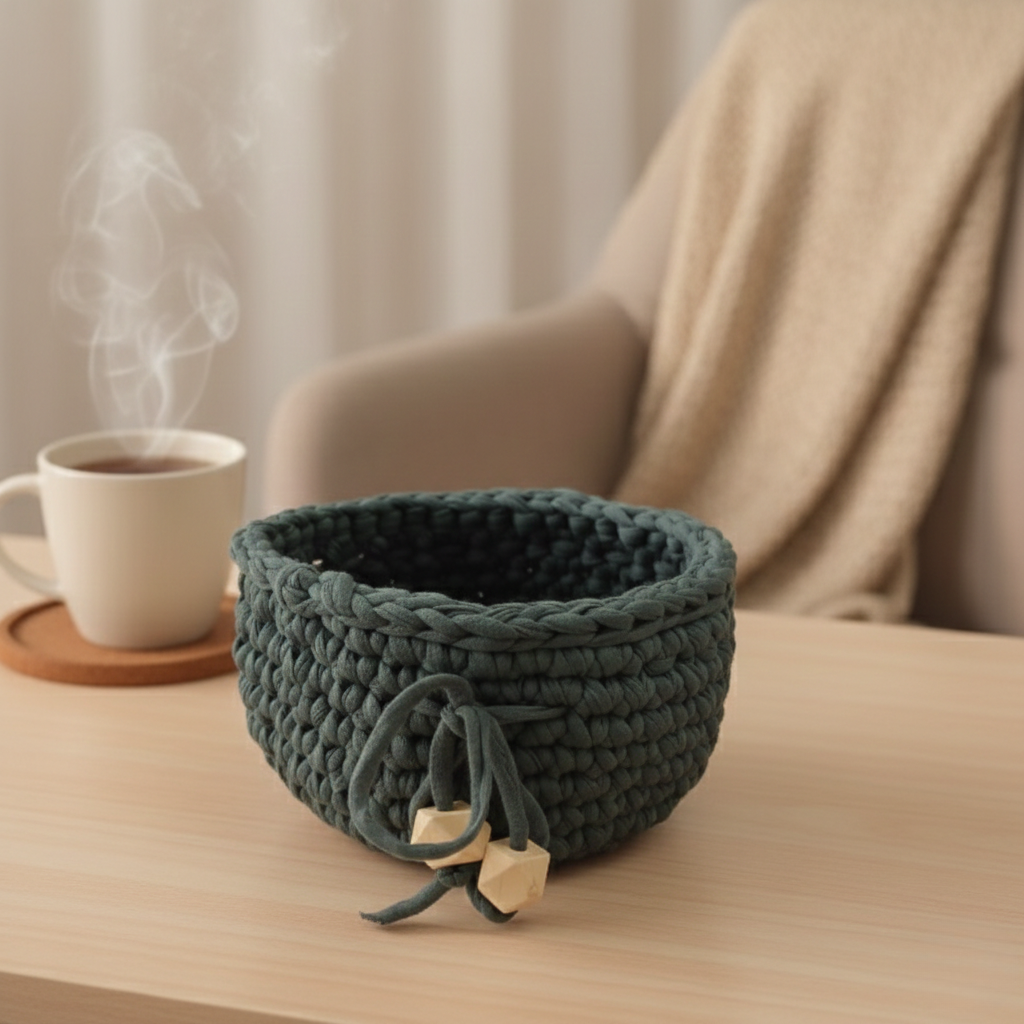 סלסלה מקרושה עם שילובי חרוזי עץ בעבודת יד