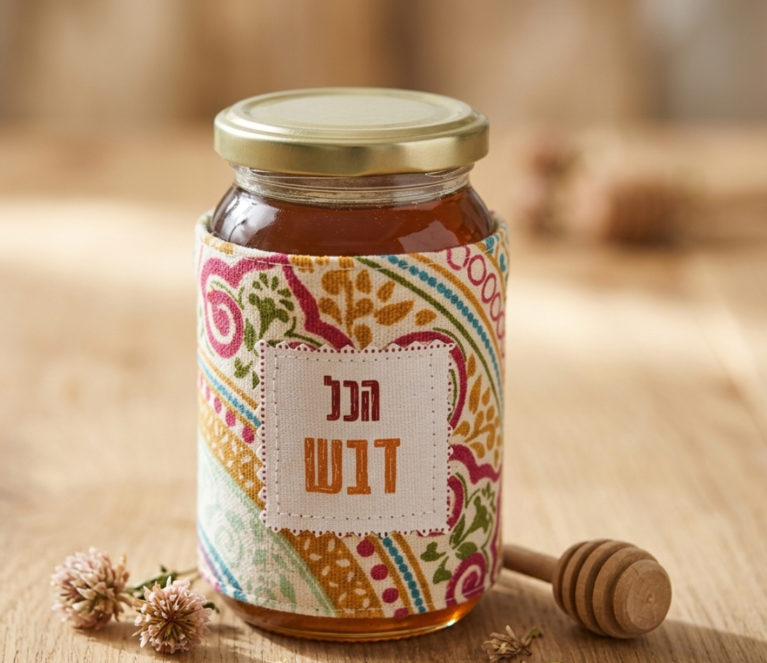 צנצנת דבש בוטיק עם כיסוי בד מעוצב 