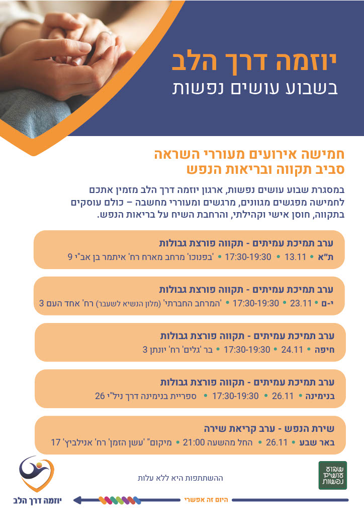 ערבי 'תמיכת עמיתים – תקווה פורצת גבולות',  של תכנית 'צרכנים נותני שירות' -המרחב החברתי - ירושלים, 23.11